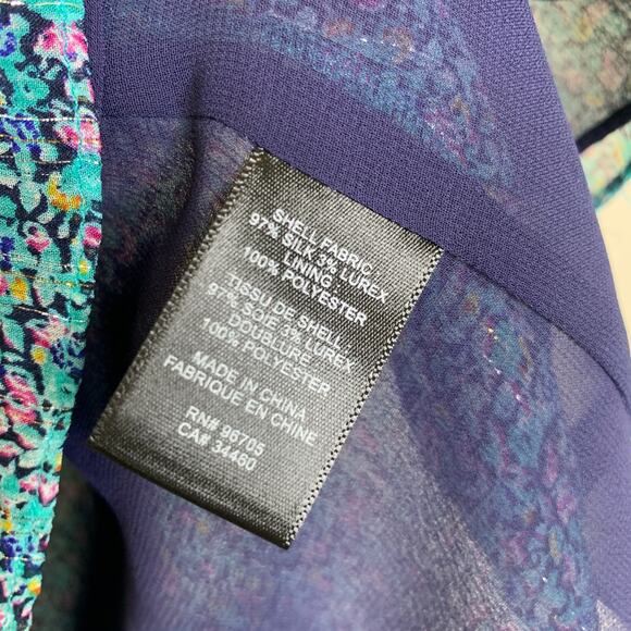 Rebecca Taylor Green Floral Chiffon Blouse Tie Neck Sz 4 - Picture 9 of 9